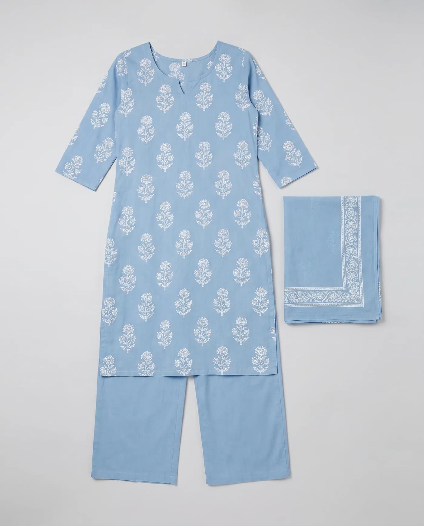 Flat-lay input for Block-print kurta set