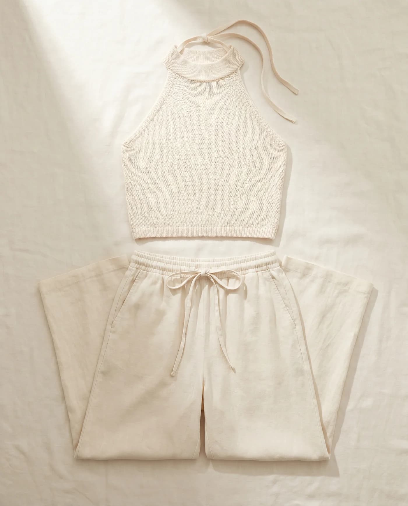 Flat-lay input for Linen halter + wide-leg trouser