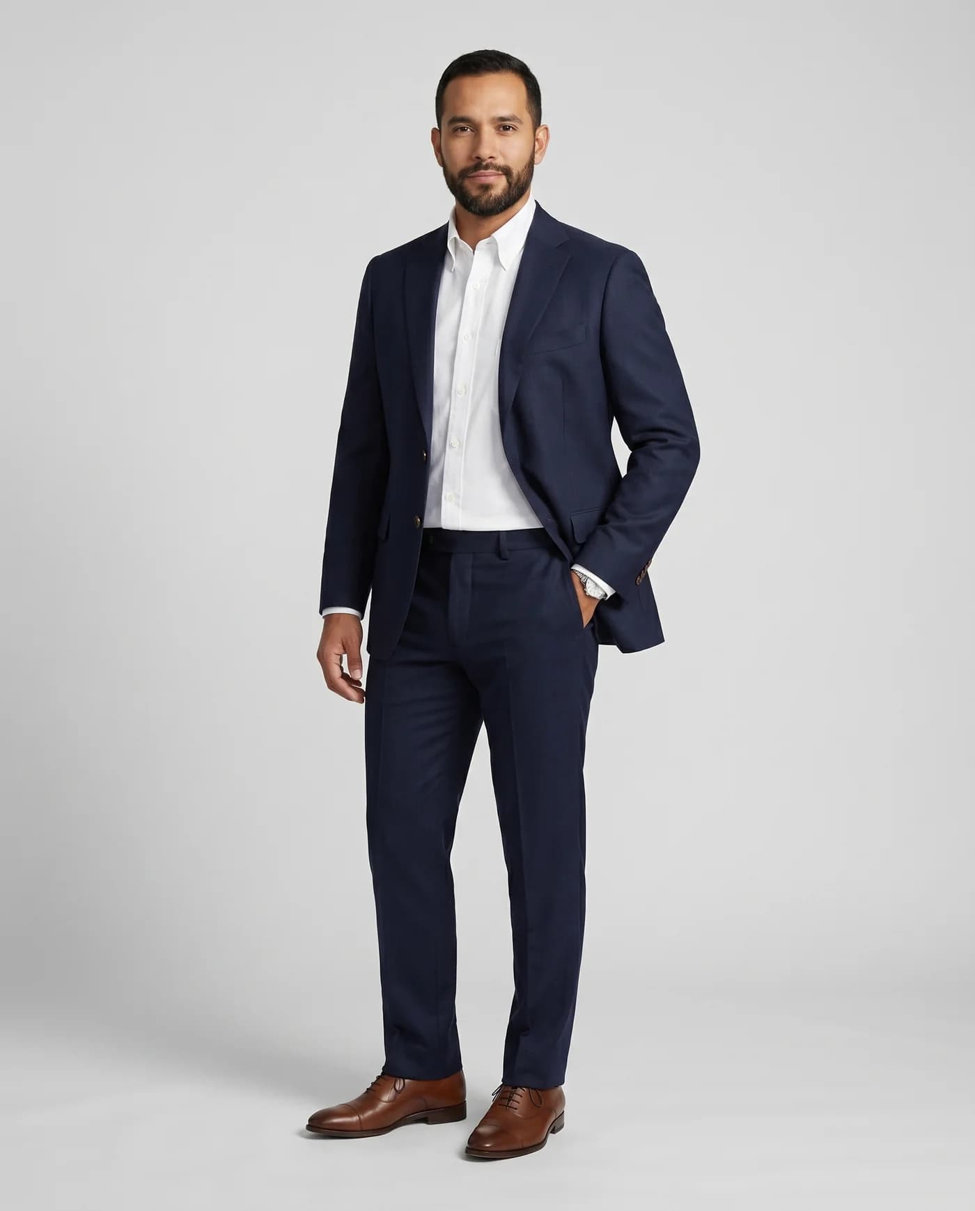 On-model output for Single-breasted navy blazer