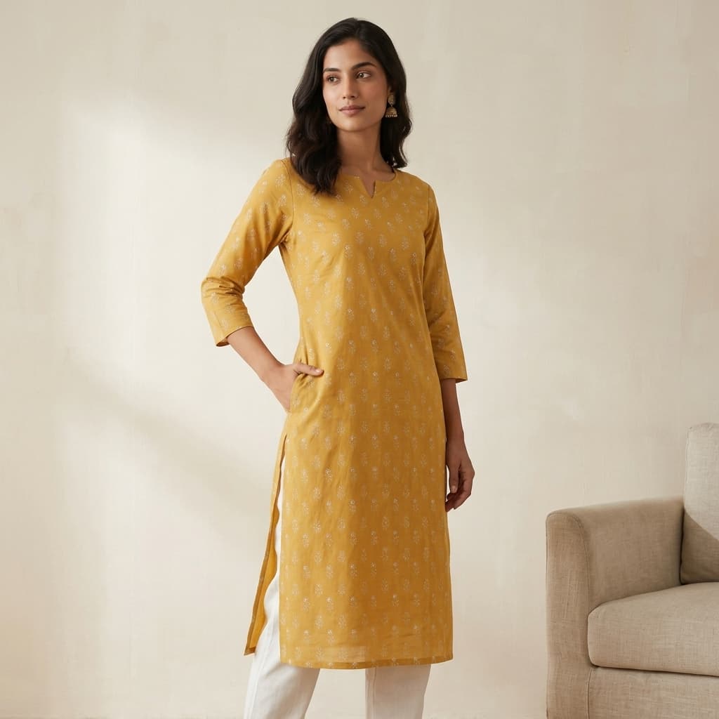 Amazon India alternate listing image — fit-on-model lifestyle render showing how the garment sits in ambient light