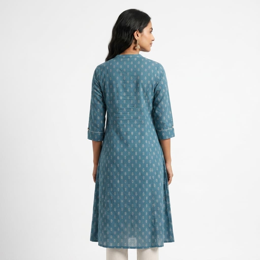 Back on-model render showing kurta back yoke and construction details