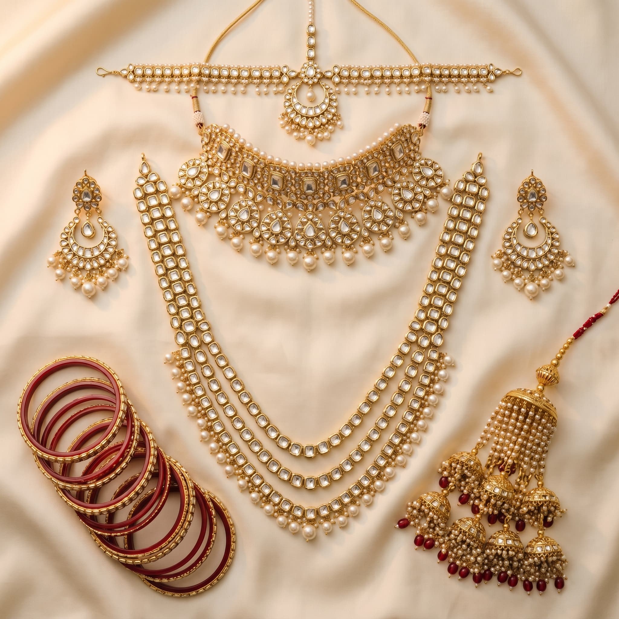 Bridal jewelry set — kundan necklace and bangles for wedding catalog