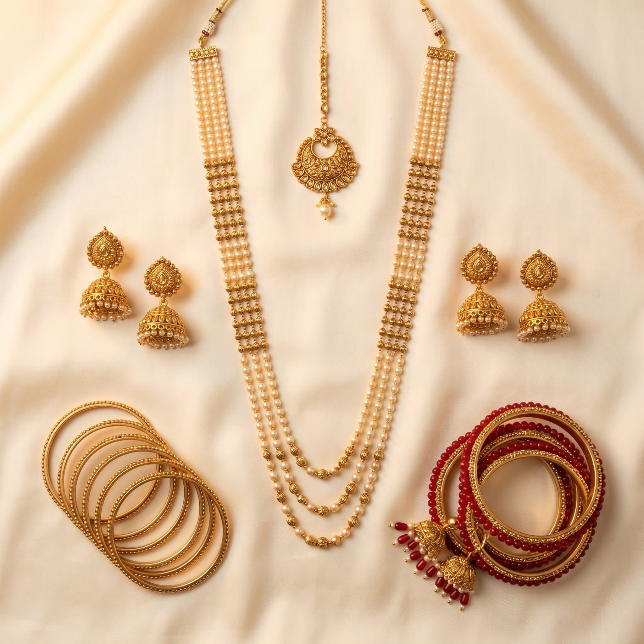 Bridal suhag jewelry — bangles and kalire detail for Karva Chauth catalog