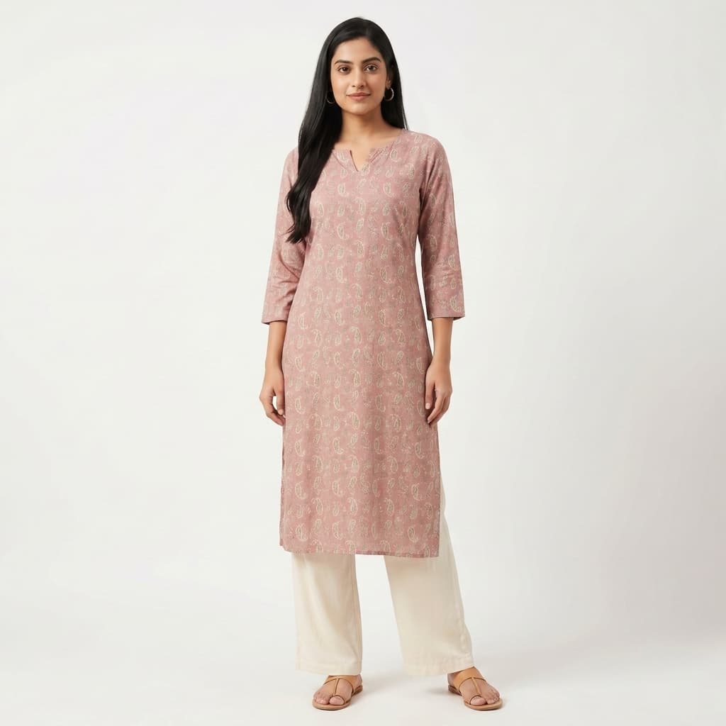 Flipkart primary listing image — front on-model render of a kurta on white seamless backdrop at 1:1 square at 2000×2000 px for HD-priority ranking